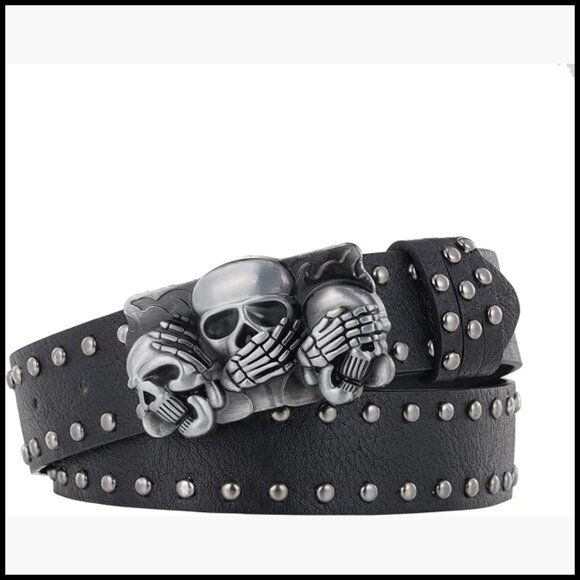 Accessories - Skull Head Leather Buckle Belt Gothic Punk Waist Band Skeleton Metal Buckle